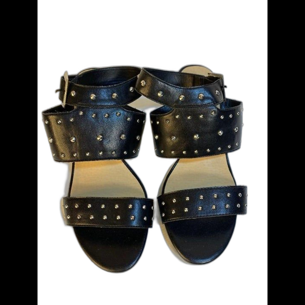 Black with Silver Tone Studs & Buckel,10 W, Evans, 2 1/2 in Chunky Heel